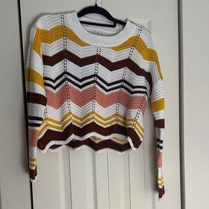 Women’s Chevron Stripe Knit Sweater - White, Mustard & Pink